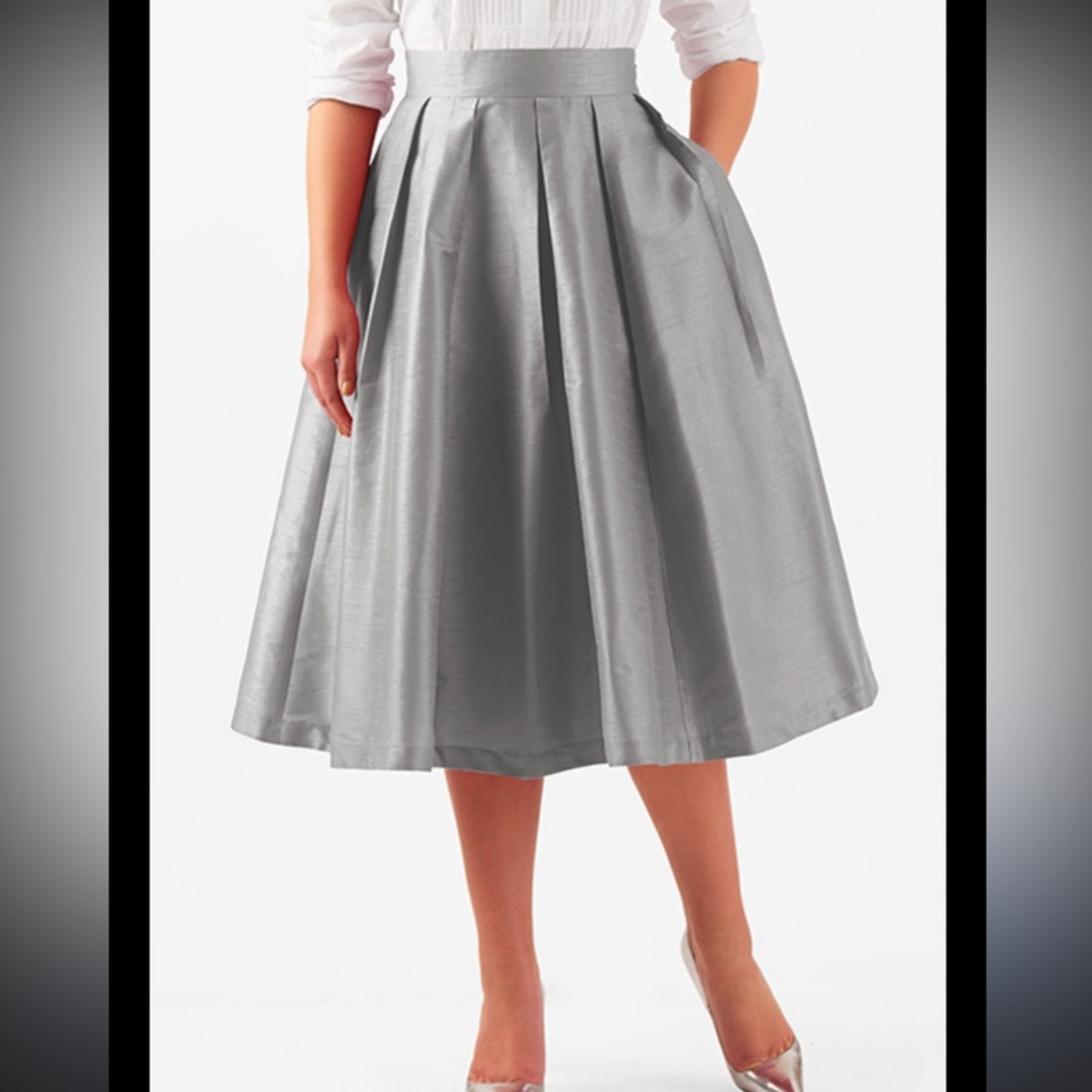 White House Black Market Shimmering Silver A-Line Full Formal Skirt 12